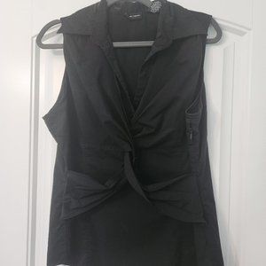 Cross Front Black Sleeveless Side Zip Shirt